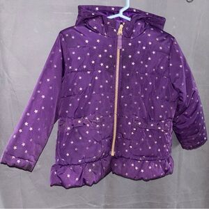Cherokee Girls lightweight Coat Jacket Size 2T fleece lined hooded purple stars